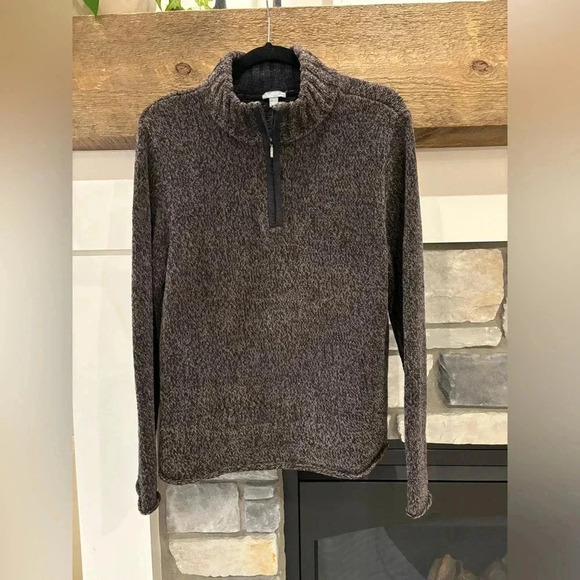 J. Jill Tops - J Jill Sweater L BROWN BLACK Pullover 1/4 Zip Cozy Layer Snow Winter Lodge